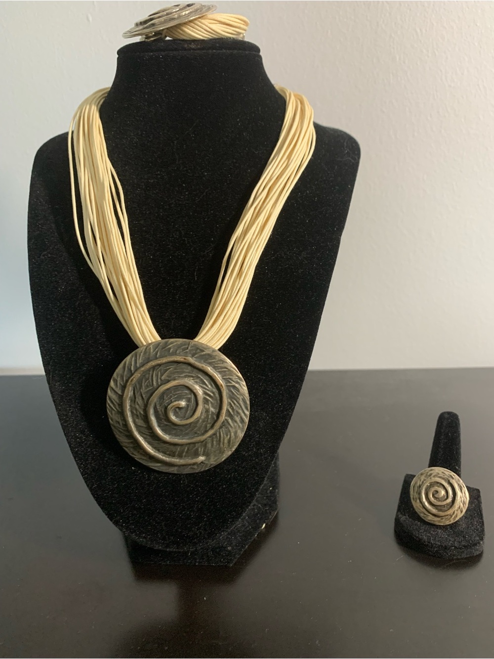 Vintage Handcrafted Greek Spiral Pendant Necklace, Bracelet and Ring Set
